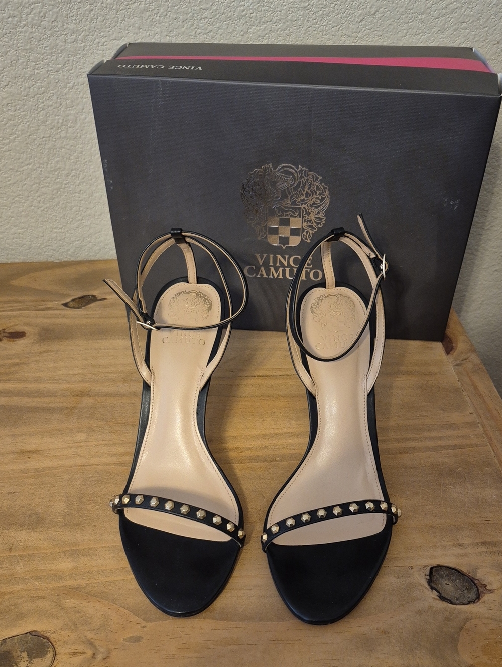 Vince Camuto Black Studded Ankle-Strap Sandals